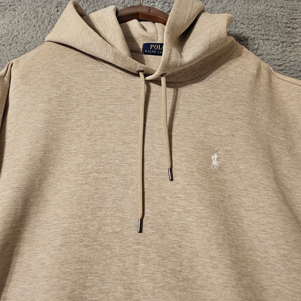 Polo Ralph Lauren Mens XL Tan Heathered Pony Logo Pullover Hoodie Sweatshirt